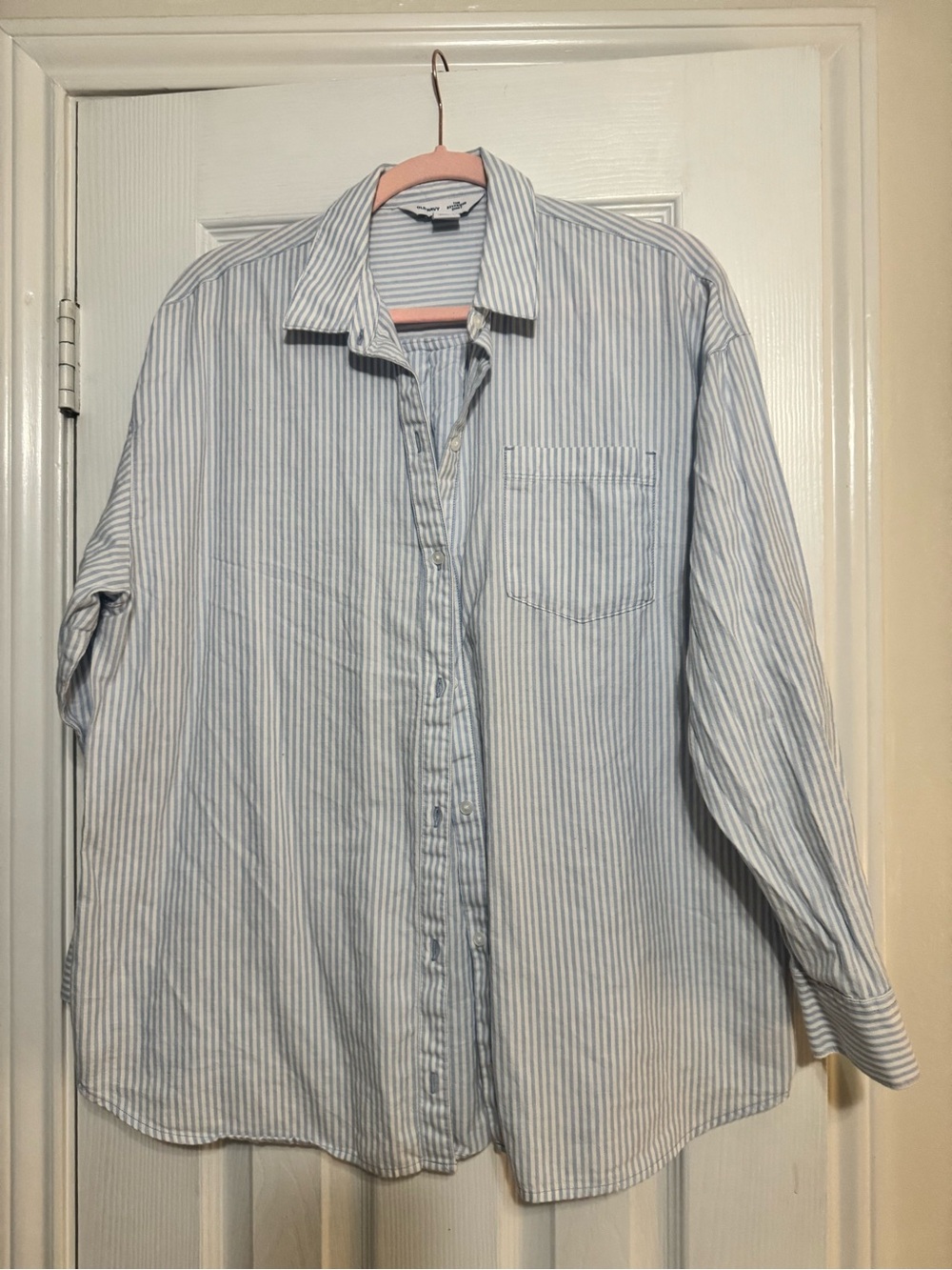 Old Navy Blue and White Striped Button-Down Shirt